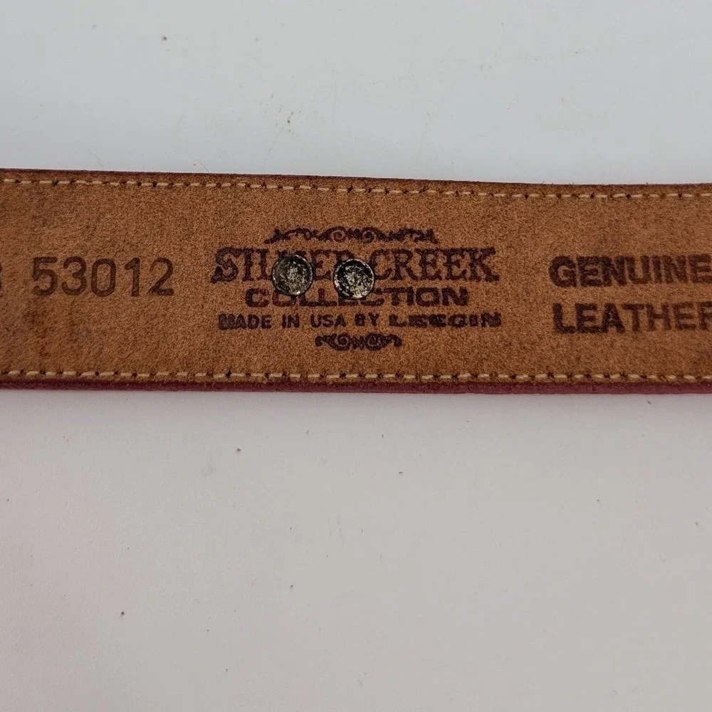Silver Creek Collection Western Belt Womens 28 Red Leather Animal Motifs USA